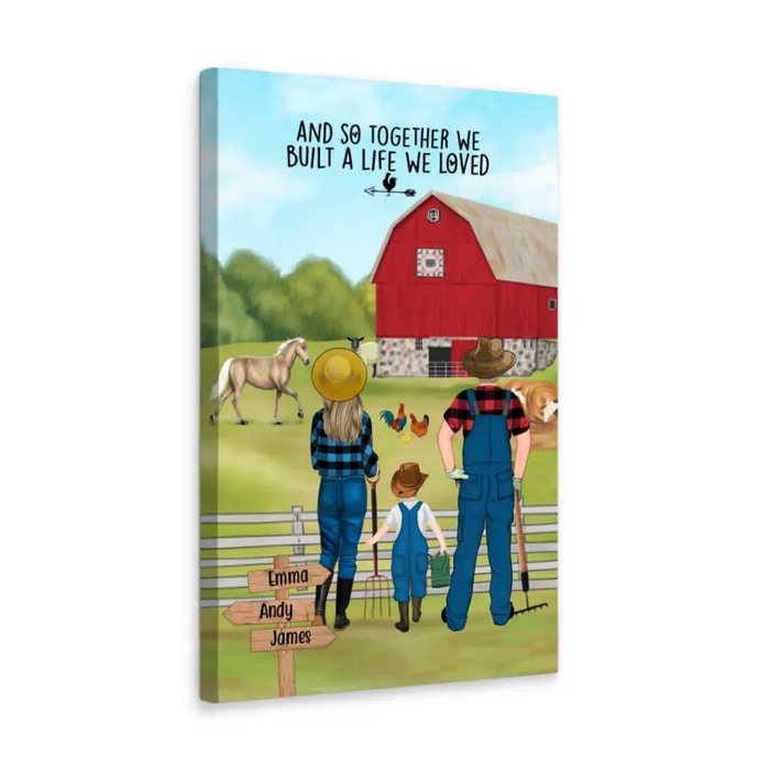 Personalized Canvas, Farming Couple And Kids, Custom Gift For Farmers Family