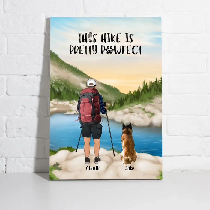 Personalized Canvas, Man Hiking With Dogs, Gift for Hiking and Dog Lovers