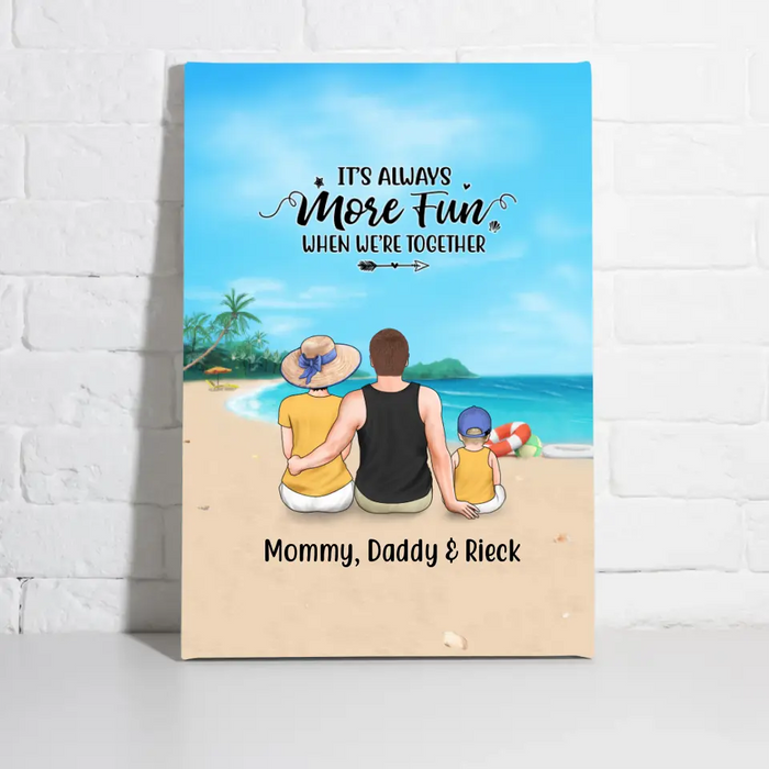 Personalized Canvas, Family On The Beach Parent And Kids, Custom Gift For Summer And Family Lovers