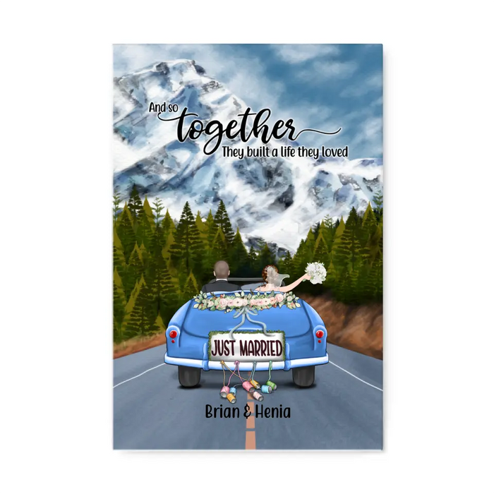 Personalized Canvas, Just Married Couple Driving, Gift For Couples