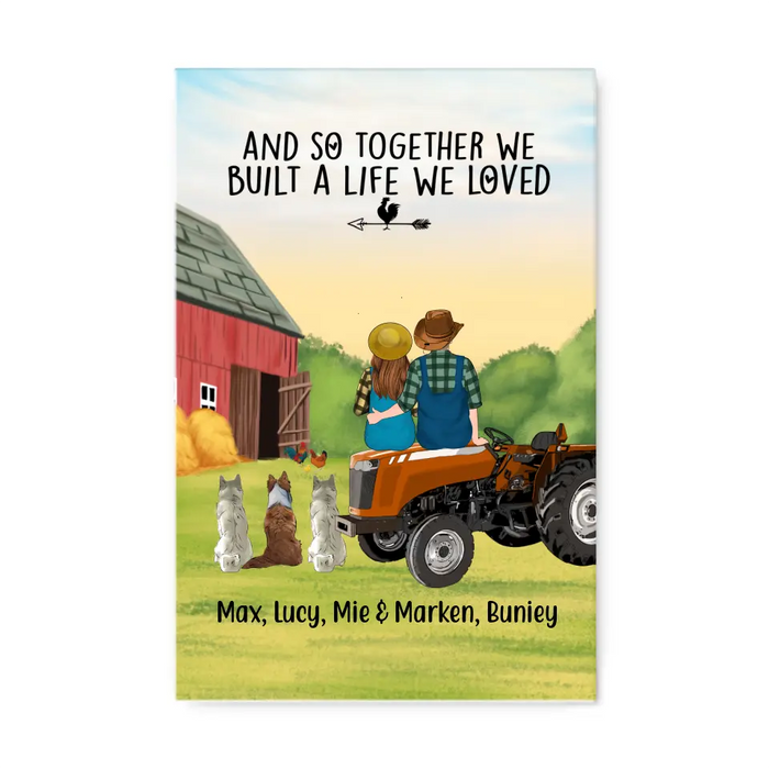Personalized Canvas, Farming Couple On Tractor With Dogs, Gift For Farmers, Gift For Dog Lovers
