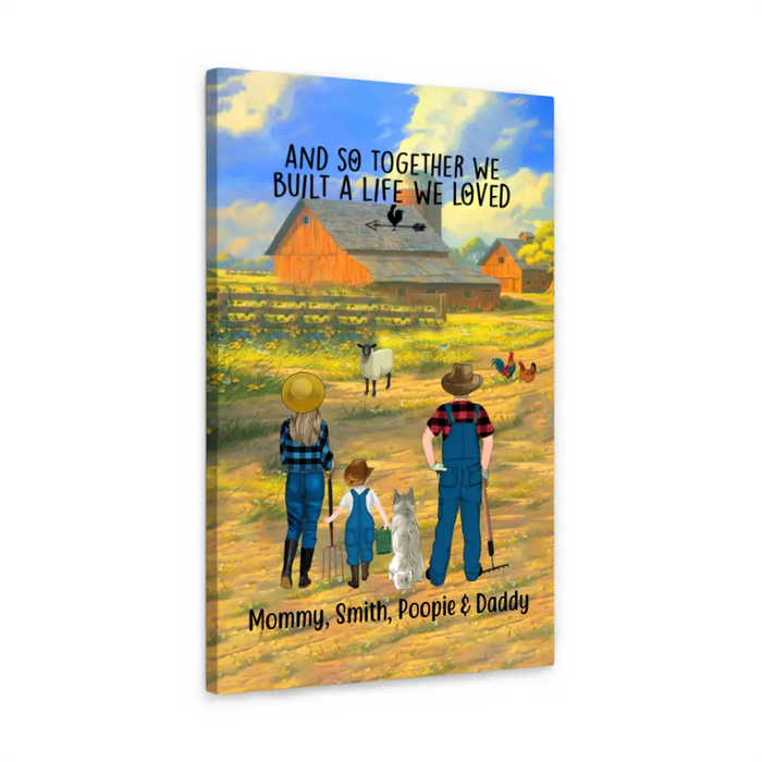Personalized Canvas, Farming Family And Pet, Gift For Farming And Dog, Cat Lovers