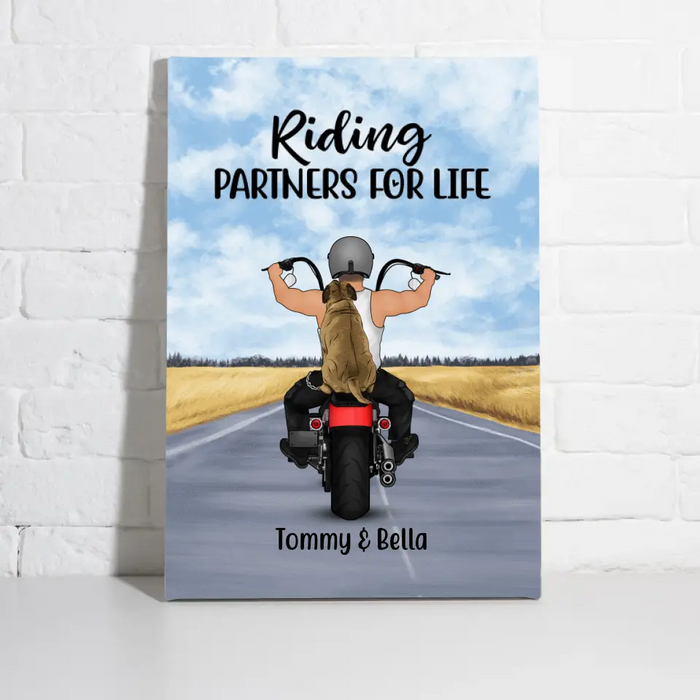 Riding Partners for Life - Personalized Gifts for Dog Dad and Motorcycle Lovers - Custom Canvas for Dog Lovers