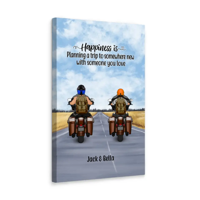 Personalized Canvas, Rding Partners Travelling by Mortorcycle, Gift for Motorcycle Lovers, Travelers