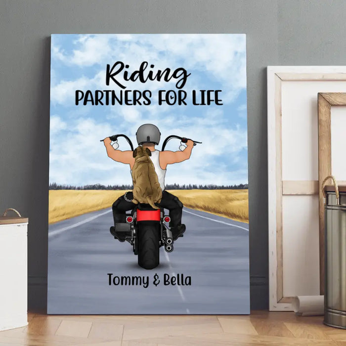 Riding Partners for Life - Personalized Gifts for Dog Dad and Motorcycle Lovers - Custom Canvas for Dog Lovers