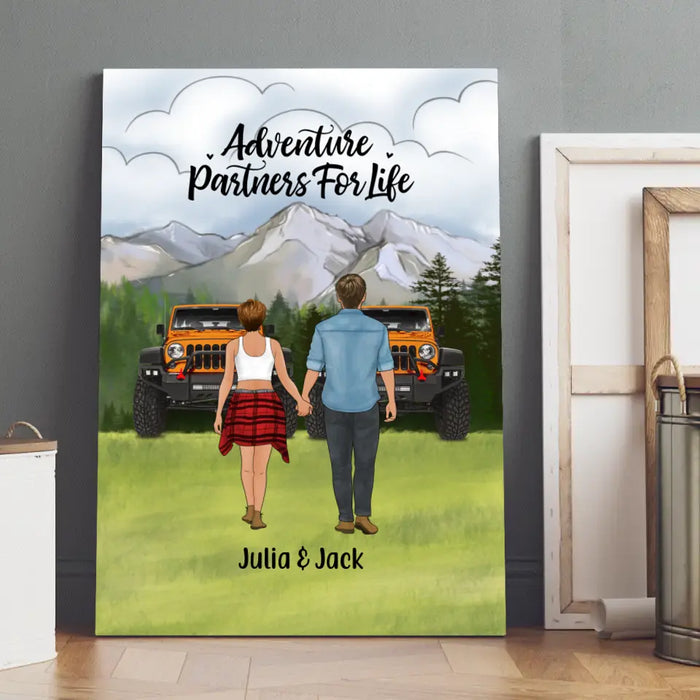 Personalized Canvas, Couple Holding Hands, Adventure Partners, Gift for Friends, Car Lovers