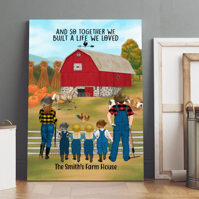 Personalized Canvas, Farming Family Harvest In The Fall, Up To 4 Kids, Gift For Farmers