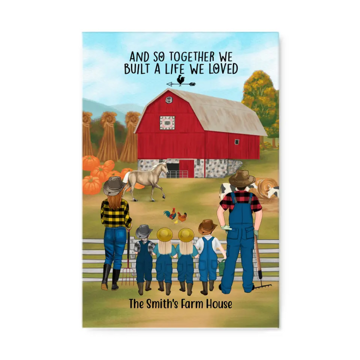 Personalized Canvas, Farming Family Harvest In The Fall, Up To 4 Kids, Gift For Farmers
