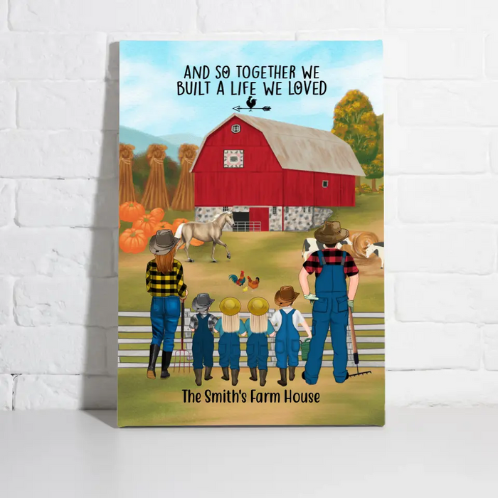 Personalized Canvas, Farming Family Harvest In The Fall, Up To 4 Kids, Gift For Farmers