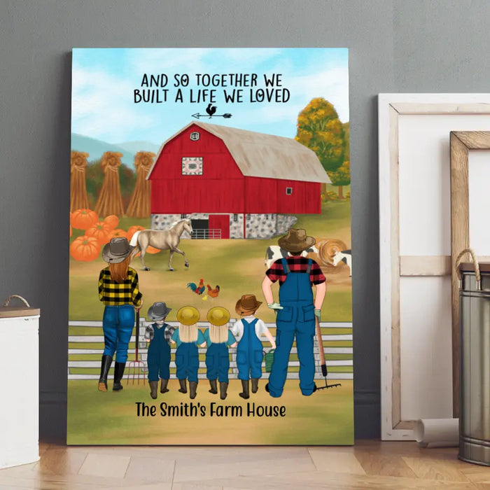 Personalized Canvas, Farming Family Harvest In The Fall, Up To 4 Kids, Gift For Farmers