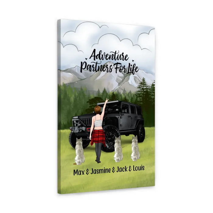 Personalized Canvas, Adventure Girl With Cats And Dogs, Custom Gift For Dogs and Car Lovers