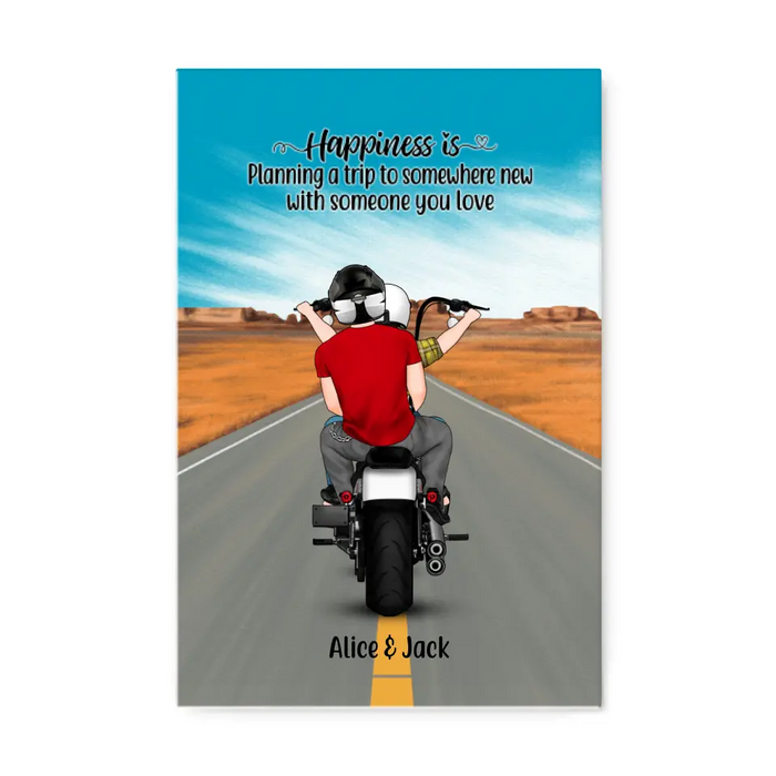 Personalized Canvas, Motorcycle Couple, Woman Riding, Gift for Motorcycle Lovers, Gift for Couple, Riders