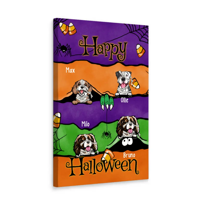 Personalized Canvas, Up To 4 Dogs, Peeking Dogs Halloween, Halloween Gift For Dog Lovers