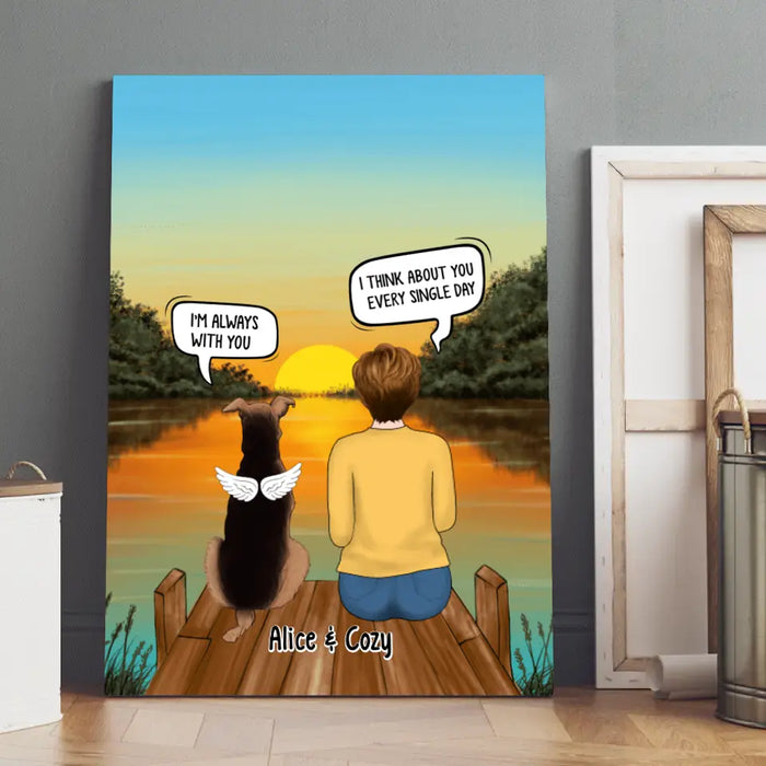 Personalized Canvas, Woman and Dogs Conversation, I Still Talk About You, Memorial Gift for Dog Lover