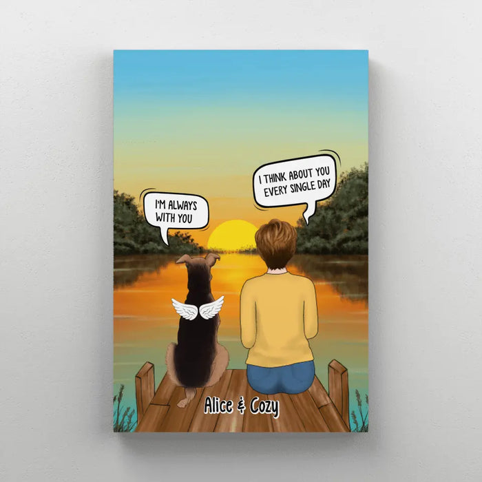 Personalized Canvas, Woman and Dogs Conversation, I Still Talk About You, Memorial Gift for Dog Lover