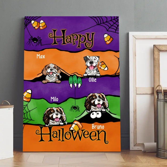 Personalized Canvas, Up To 4 Dogs, Peeking Dogs Halloween, Halloween Gift For Dog Lovers