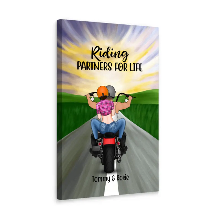 Personalized Canvas, Motorcycle Couple - Riding Partners For Life, Gift For Motorcycle Lovers