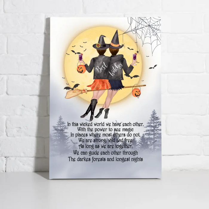Personalized Canvas, Witches Besties In The Wicked World, Halloween Gift for Best Friends, Sisters