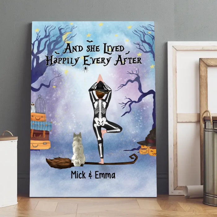 Personalized Canvas, Yoga Witch And Dogs - Halloween Gift, Gift For Yoga And Dog Lovers