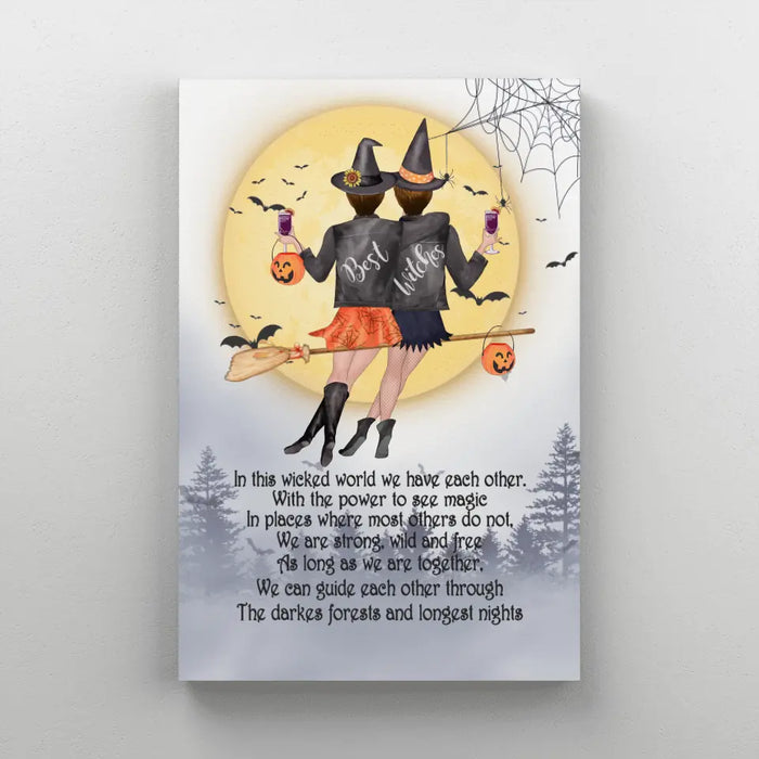 Personalized Canvas, Witches Besties In The Wicked World, Halloween Gift for Best Friends, Sisters