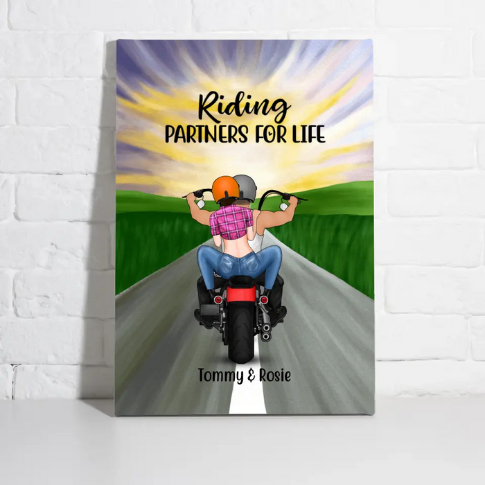 Personalized Canvas, Motorcycle Couple - Riding Partners For Life, Gift For Motorcycle Lovers