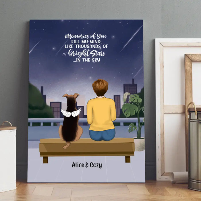 Personalized Canvas, Woman & Pet On Terrace, Memorial Gift for Dog Lover, Cat Lover