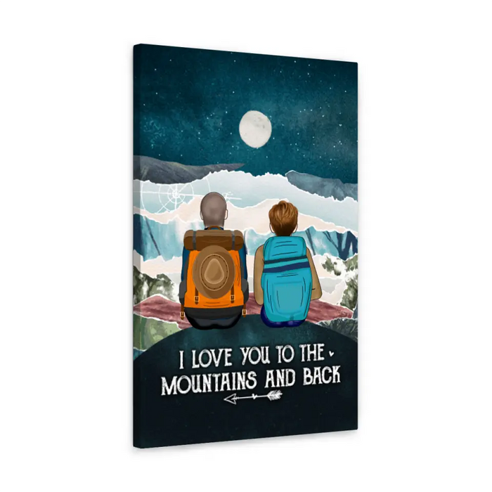 Personalized Canvas, Hiking Couple On Top Of Mountain, Gifts For Hiking Lovers