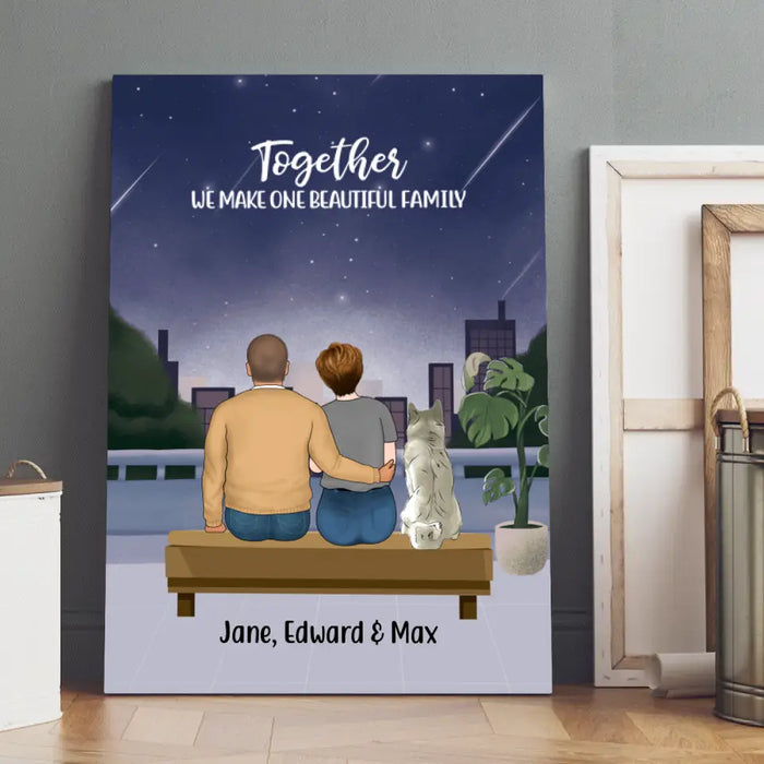 Personalized Canvas, Family Together On Terrace At Night, Gift for Whole Family