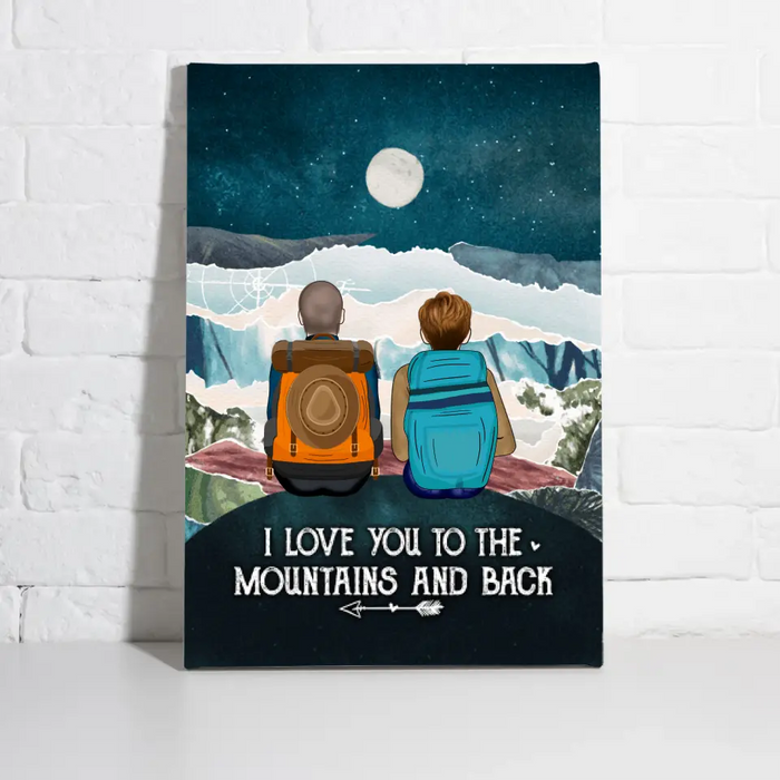 Personalized Canvas, Hiking Couple On Top Of Mountain, Gifts For Hiking Lovers