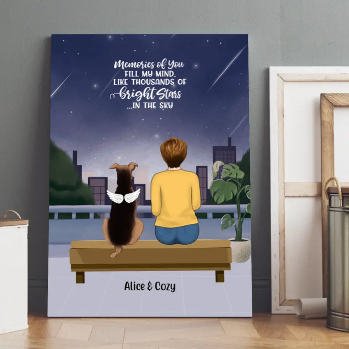 Personalized Canvas, Woman & Pet On Terrace, Memorial Gift for Dog Lover, Cat Lover