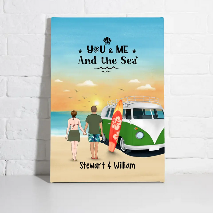 Personalized Canvas, Surfing Couple On The Beach, Gift For Beach And Surfing Lovers