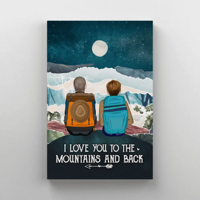 Personalized Canvas, Hiking Couple On Top Of Mountain, Gifts For Hiking Lovers