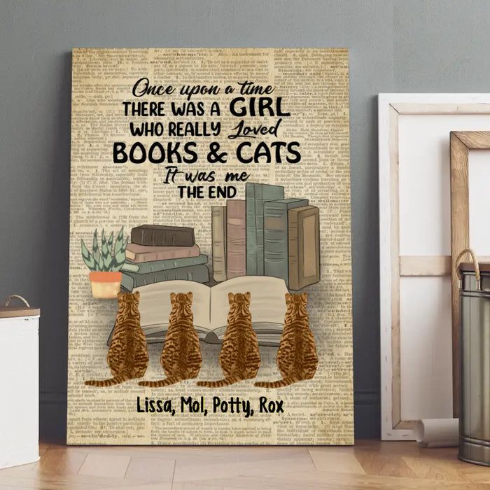 Personalized Canvas/Poster, A Girl Who Loved Books And Cats, Gift For Book And Cat Lovers