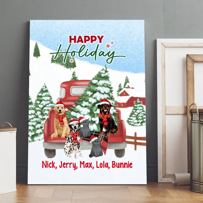 Personalized Canvas - Christmas Truck Pets Custom Gift For Dogs Lover Cats Lover