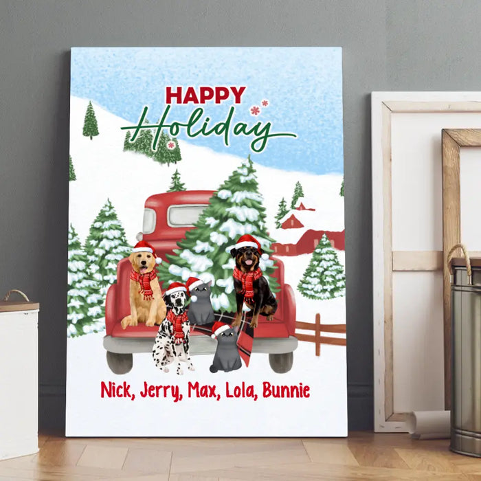 Personalized Canvas - Christmas Truck Pets Custom Gift For Dogs Lover Cats Lover