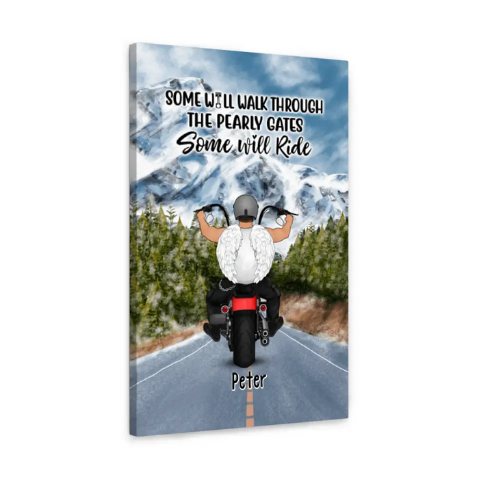 Personalized Canvas, Angel Biker - Ride Through The Pearly Gates, Memorial Gift For Motorcycle Lovers