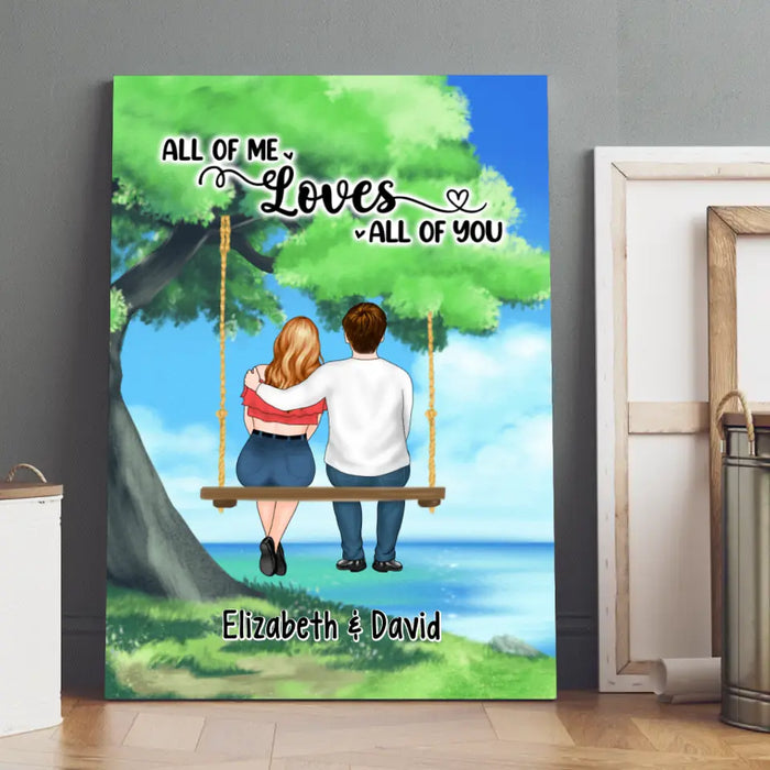 Personalized Canvas, Couple And Kid Sitting On Tree Swing, Together We Built A Life We Love, Gift For Family, Couple, Gift For Her, Gift For Him