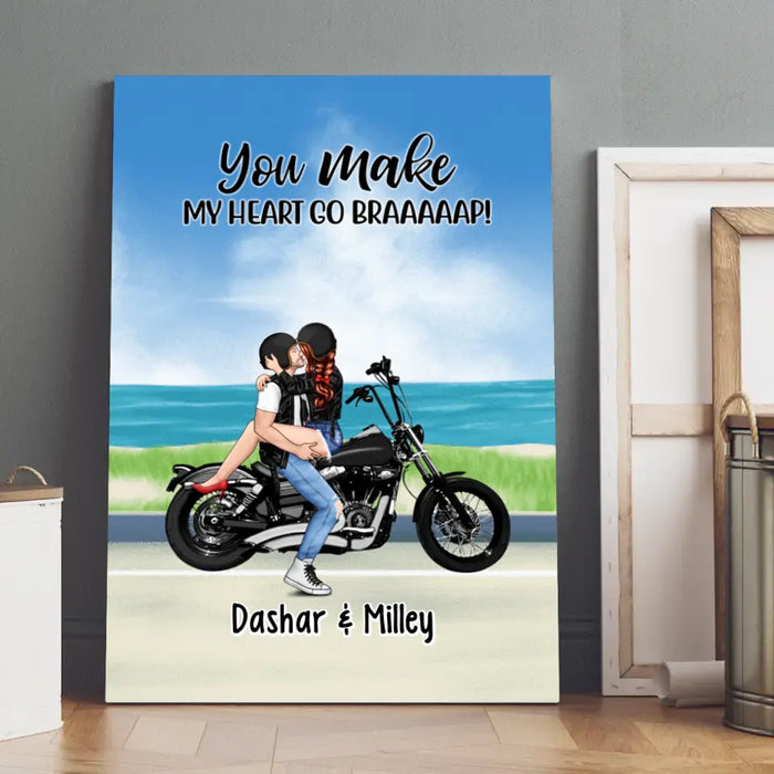 Kissing Motorcycle Couple - Personalized Canvas For Him, For Her, Motorcycle Lovers
