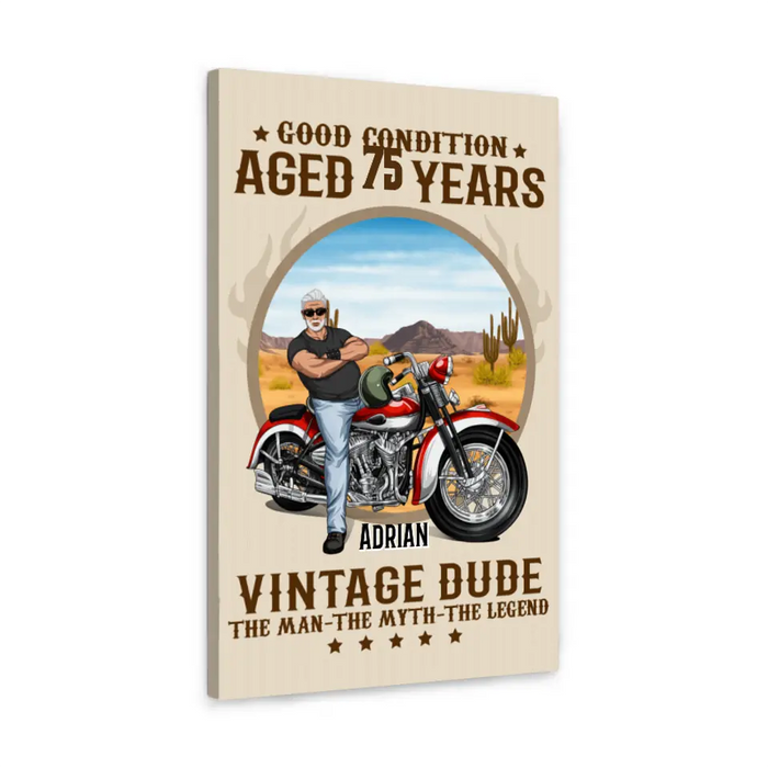 Old Biker Man Vintage Dude - Personalized Gifts for Custom Motorcycle - Canvas for Husband or Dad - Motorcycle Lovers