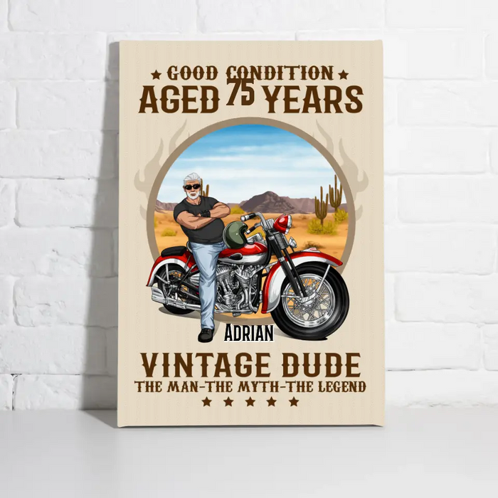 Old Biker Man Vintage Dude - Personalized Gifts for Custom Motorcycle - Canvas for Husband or Dad - Motorcycle Lovers