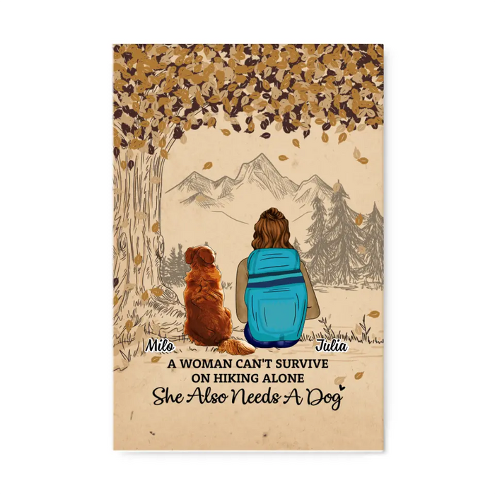 Woman Hiking With Dog - Personalized Canvas For Her, Dog Lovers, Hiking