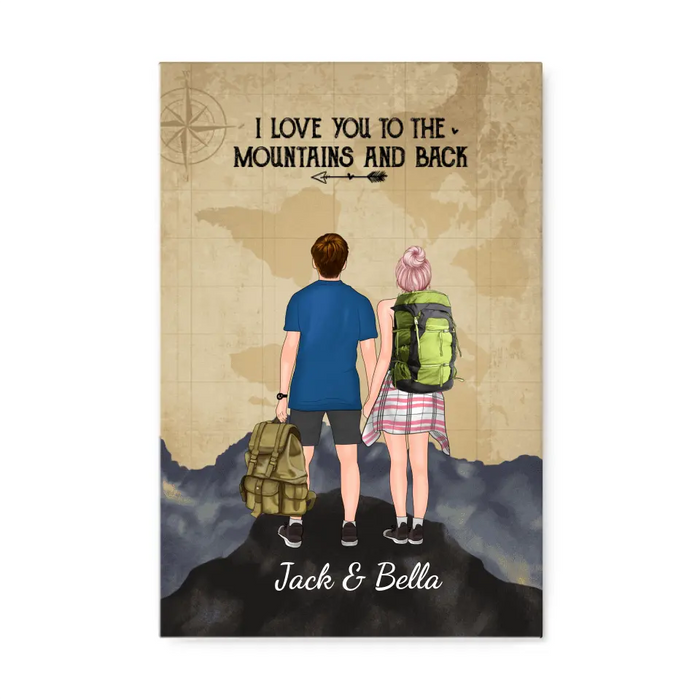 I Love You To The Mountains And Back - Personalized Canvas For Couples, Him, Her, Hiking