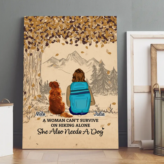 Woman Hiking With Dog - Personalized Canvas For Her, Dog Lovers, Hiking