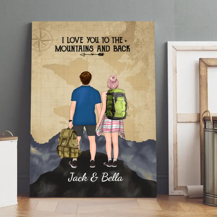 I Love You To The Mountains And Back - Personalized Canvas For Couples, Him, Her, Hiking