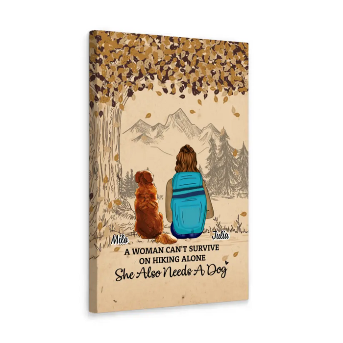 Woman Hiking With Dog - Personalized Canvas For Her, Dog Lovers, Hiking