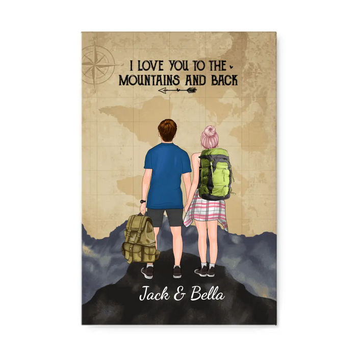 I Love You To The Mountains And Back - Personalized Canvas For Couples, Him, Her, Hiking