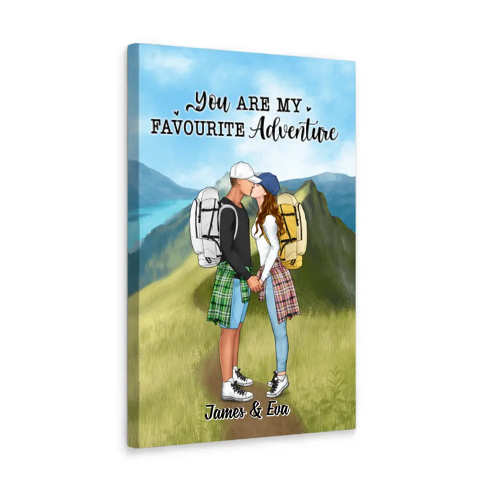 Kissing Hiking Couple - Personalized Canvas For Her, Him