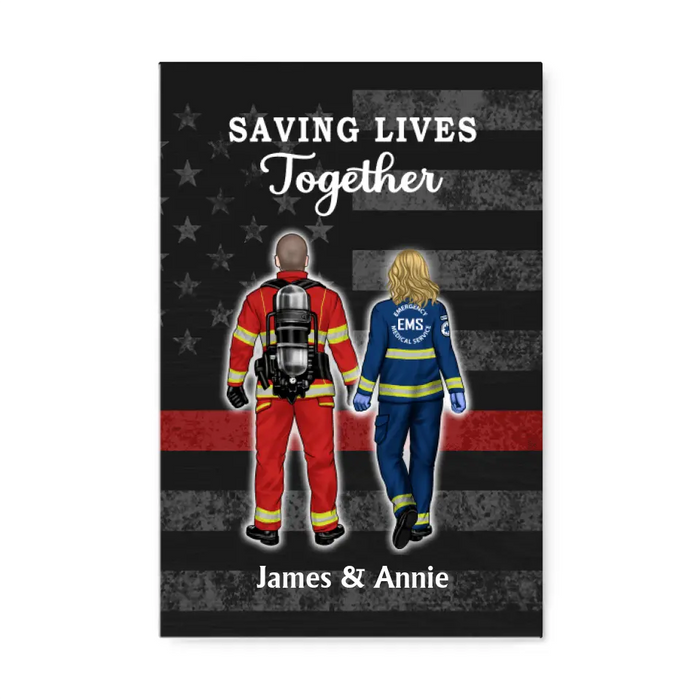 Save Lives Couple Friends - Personalized Canvas Firefighter, EMS, Police Officer, Military, Nurse