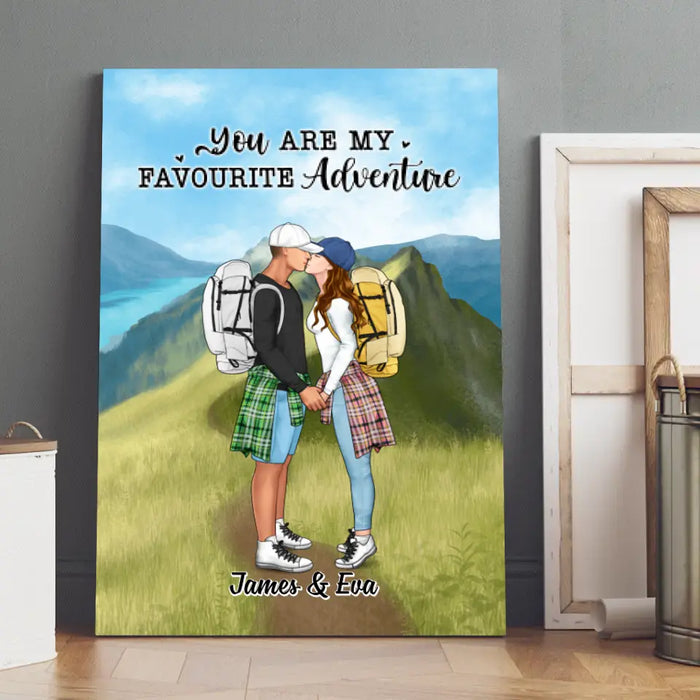 Kissing Hiking Couple - Personalized Canvas For Her, Him