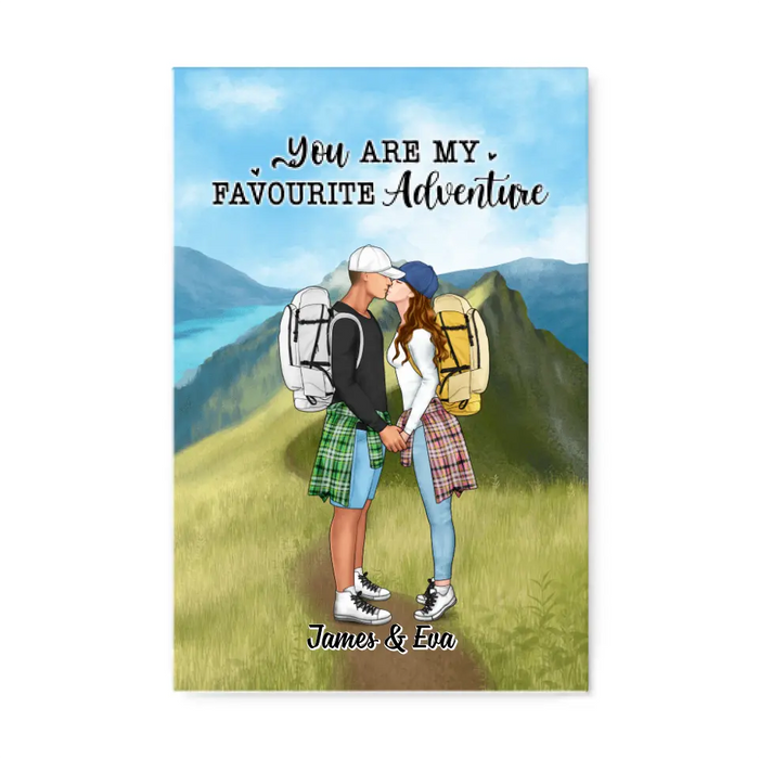 Kissing Hiking Couple - Personalized Canvas For Her, Him